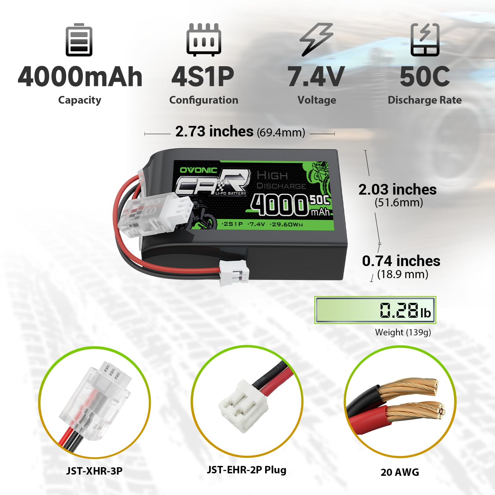 Amazon.com: OVONIC 4000mAh 7.4V 2S1P TX Lipo Battery Pack with JST